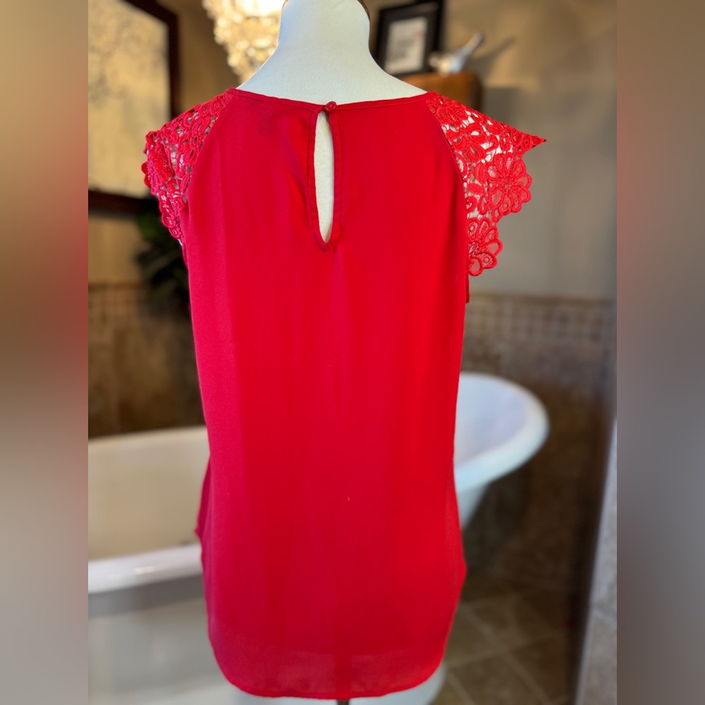 Express size small red lace sleeve blouse - Picture 2 of 4